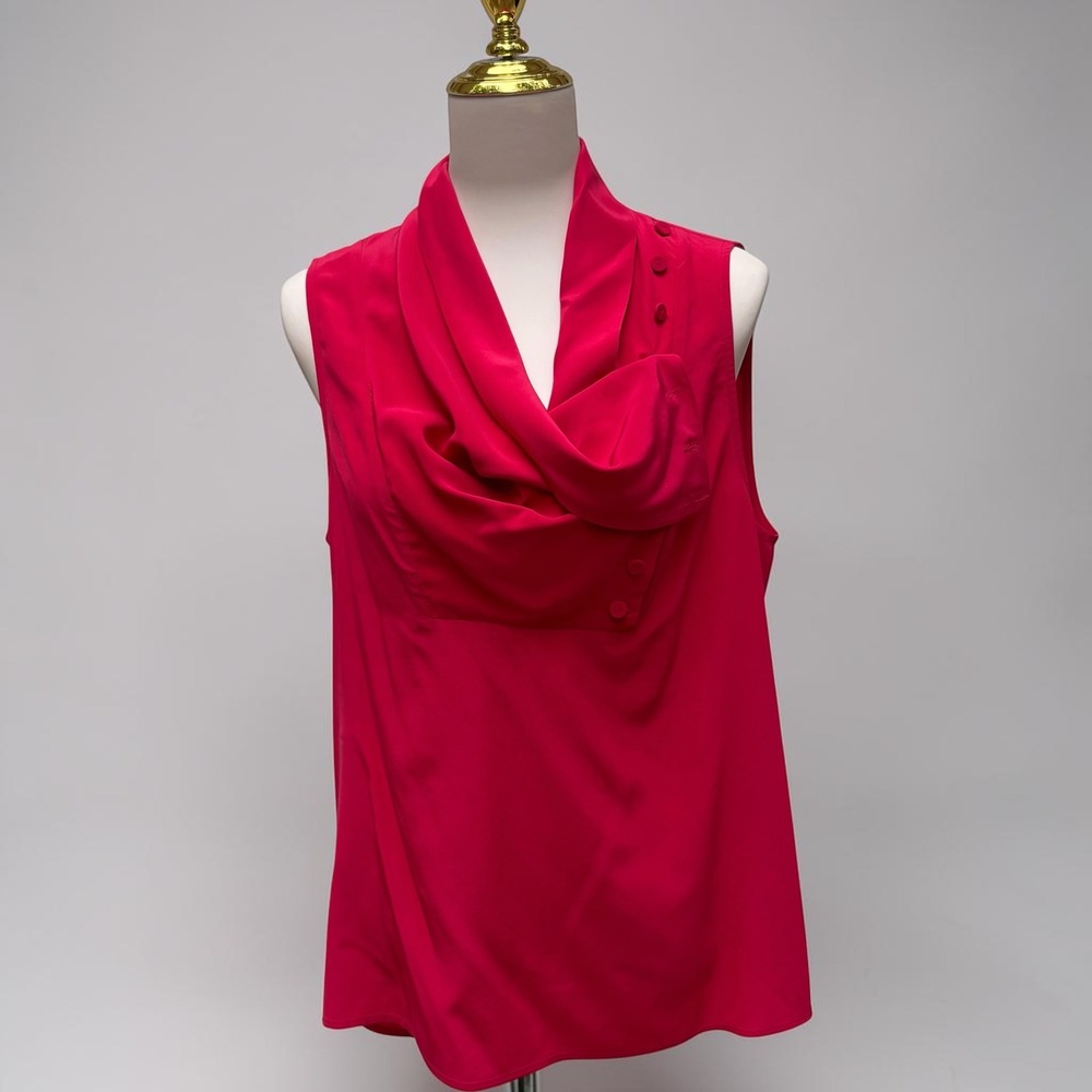 BCBG Max Azria Blouse Sz M Rio Red 100% Silk Cowl Neck Office Chic Professional